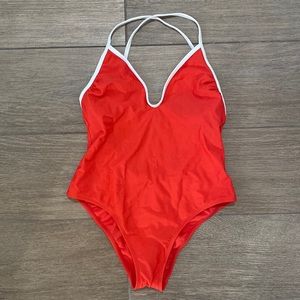 NWOT bathing suit, light red with white straps